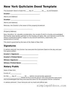 Legal Quitclaim Deed Document for the State of New York