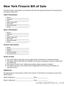 Legal Firearm Bill of Sale Document for the State of New York