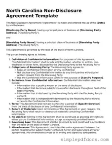 Legal Non-disclosure Agreement Document for the State of North Carolina