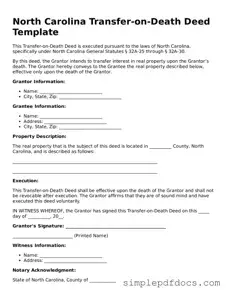 Legal Transfer-on-Death Deed Document for the State of North Carolina