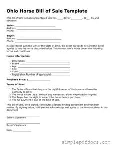 Legal Horse Bill of Sale Document for the State of Ohio
