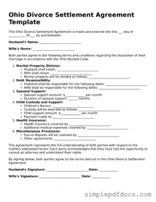 Legal Divorce Settlement Agreement Document for the State of Ohio