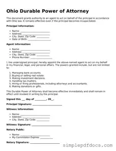 Legal Durable Power of Attorney Document for the State of Ohio