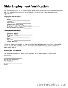 Legal Employment Verification Document for the State of Ohio