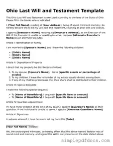 Legal Last Will and Testament Document for the State of Ohio