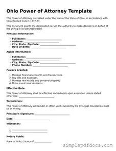 Legal Power of Attorney Document for the State of Ohio