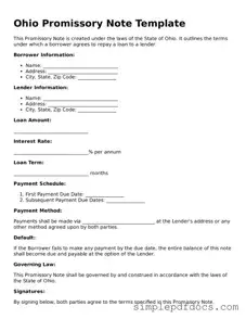 Legal Promissory Note Document for the State of Ohio