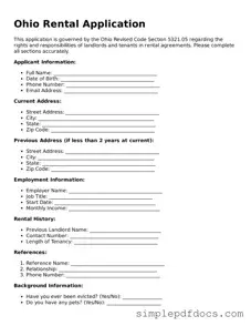 Legal Rental Application Document for the State of Ohio