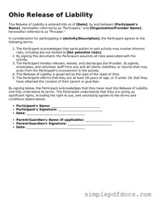 Legal Release of Liability Document for the State of Ohio