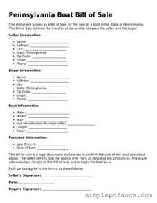 Legal Boat Bill of Sale Document for the State of Pennsylvania