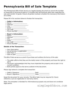 Legal Bill of Sale Document for the State of Pennsylvania