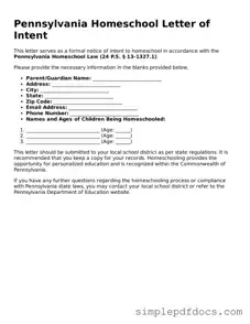 Legal Homeschool Letter of Intent Document for the State of Pennsylvania