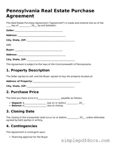 Legal Real Estate Purchase Agreement Document for the State of Pennsylvania