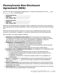 Legal Non-disclosure Agreement Document for the State of Pennsylvania