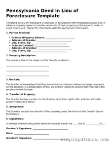 Legal Deed in Lieu of Foreclosure Document for the State of Pennsylvania