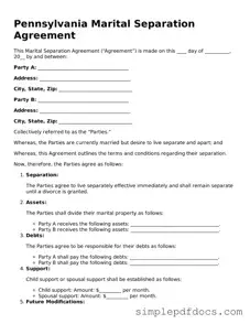 Legal Marital Separation Agreement Document for the State of Pennsylvania