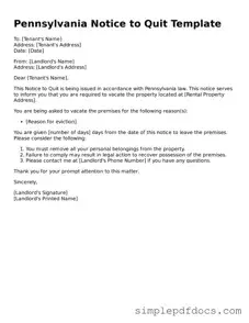 Legal Notice to Quit Document for the State of Pennsylvania
