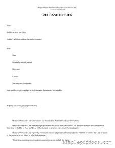 Fill Your Release Of Lien Texas Form