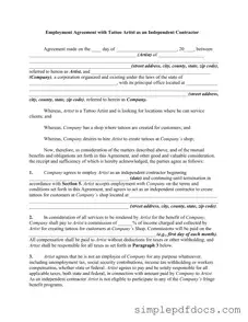 Fill Your Tattoo Shop Artist Agreement Form