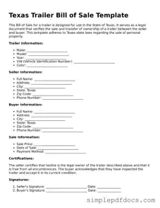 Legal Trailer Bill of Sale Document for the State of Texas