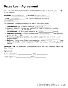 Legal Loan Agreement Document for the State of Texas