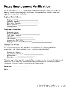Legal Employment Verification Document for the State of Texas