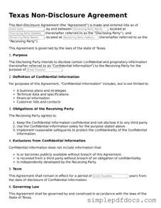 Legal Non-disclosure Agreement Document for the State of Texas