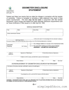 Fill Your Texas Odometer Statement Form
