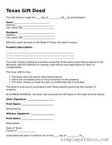 Legal Gift Deed Document for the State of Texas