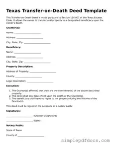 Legal Transfer-on-Death Deed Document for the State of Texas