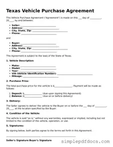 Legal Vehicle Purchase Agreement Document for the State of Texas
