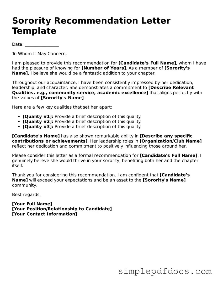 Attorney-Approved Sorority Recommendation Letter Form