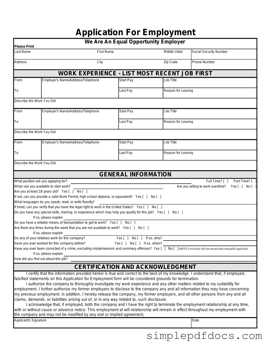 Fill Your Spanish Application Employment Form