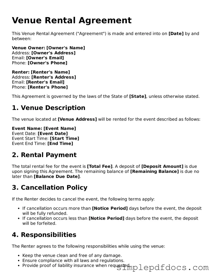 Attorney-Approved Venue Rental Agreement Form