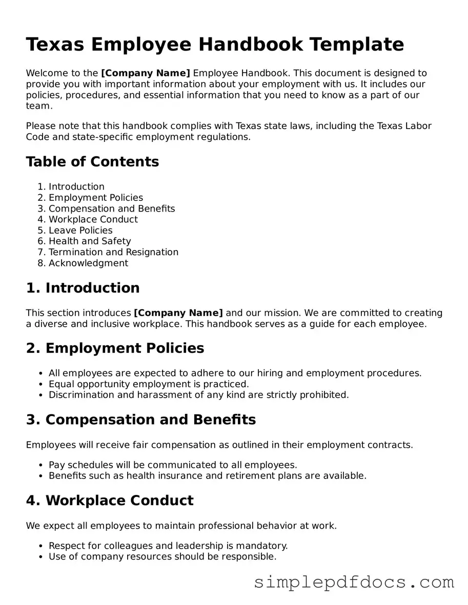 Legal Employee Handbook Document for the State of Texas