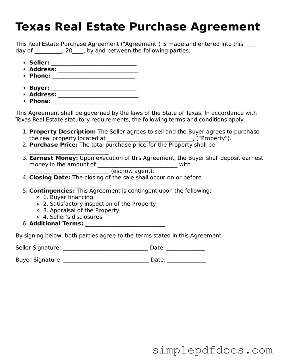 Legal Real Estate Purchase Agreement Document for the State of Texas