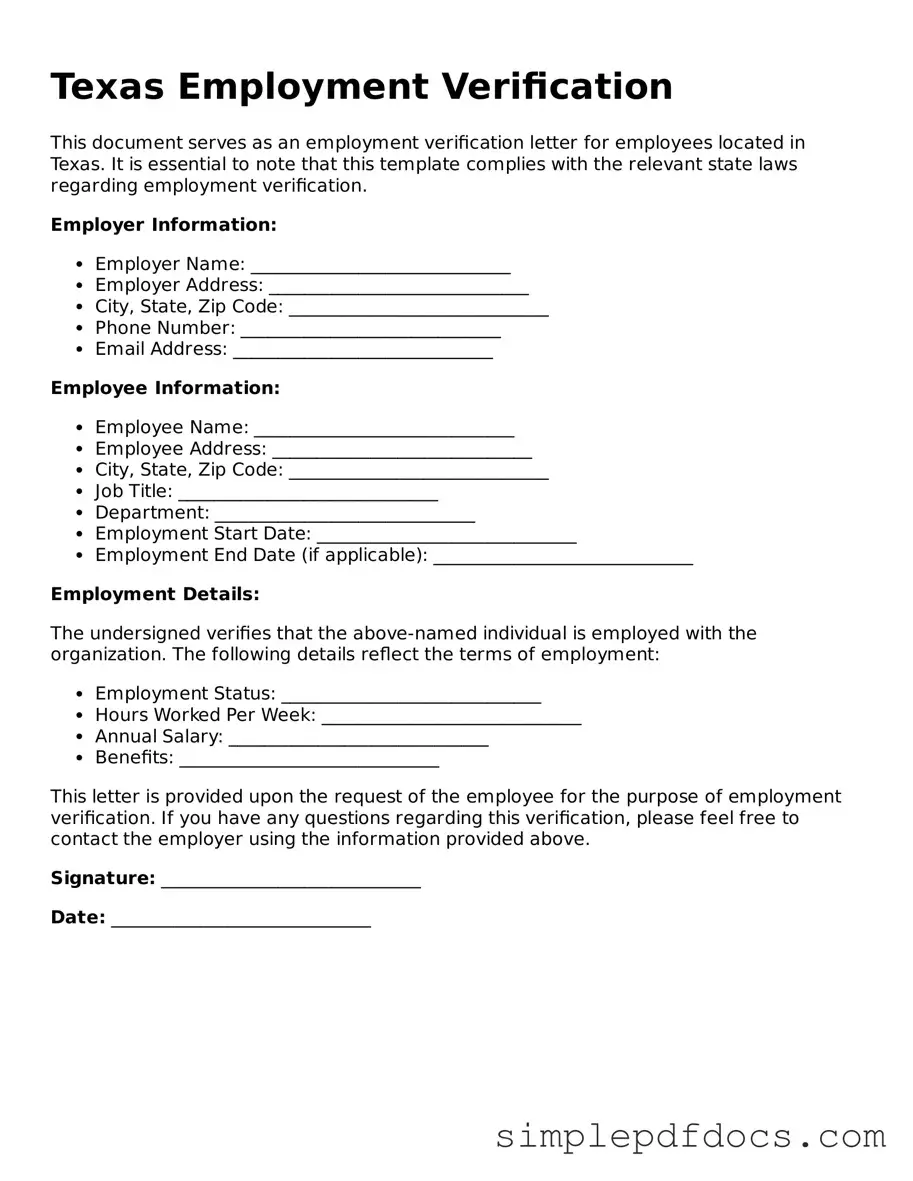 Legal Employment Verification Document for the State of Texas