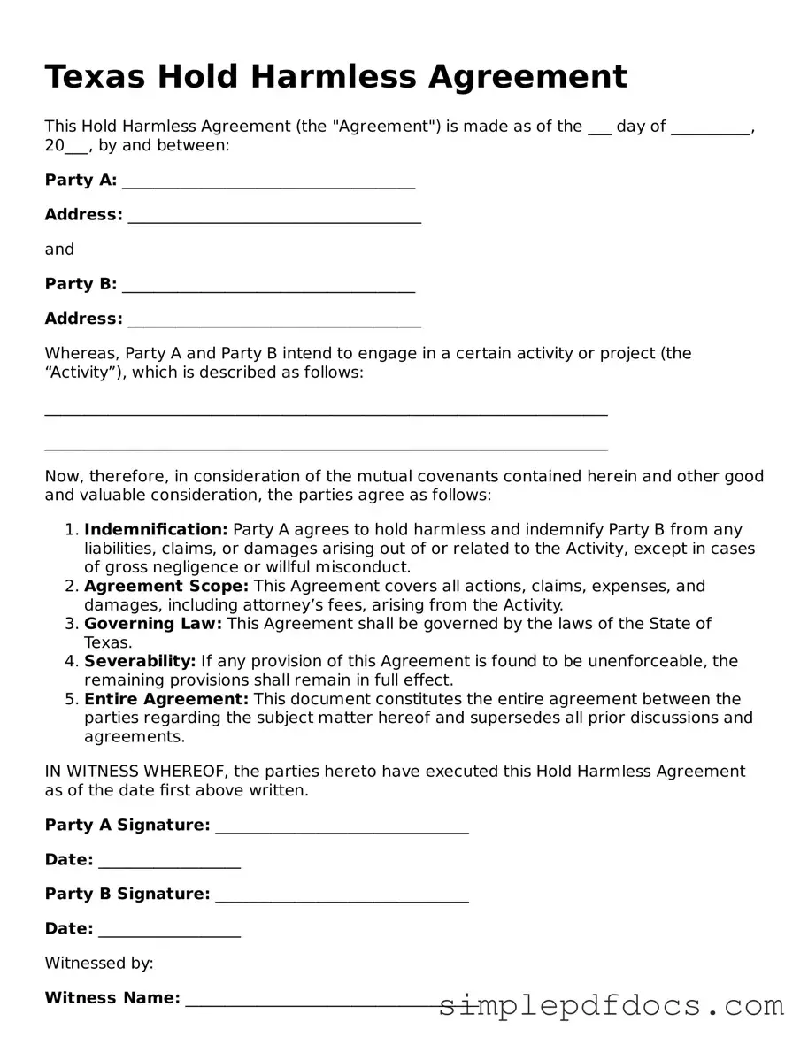 Legal Hold Harmless Agreement Document for the State of Texas