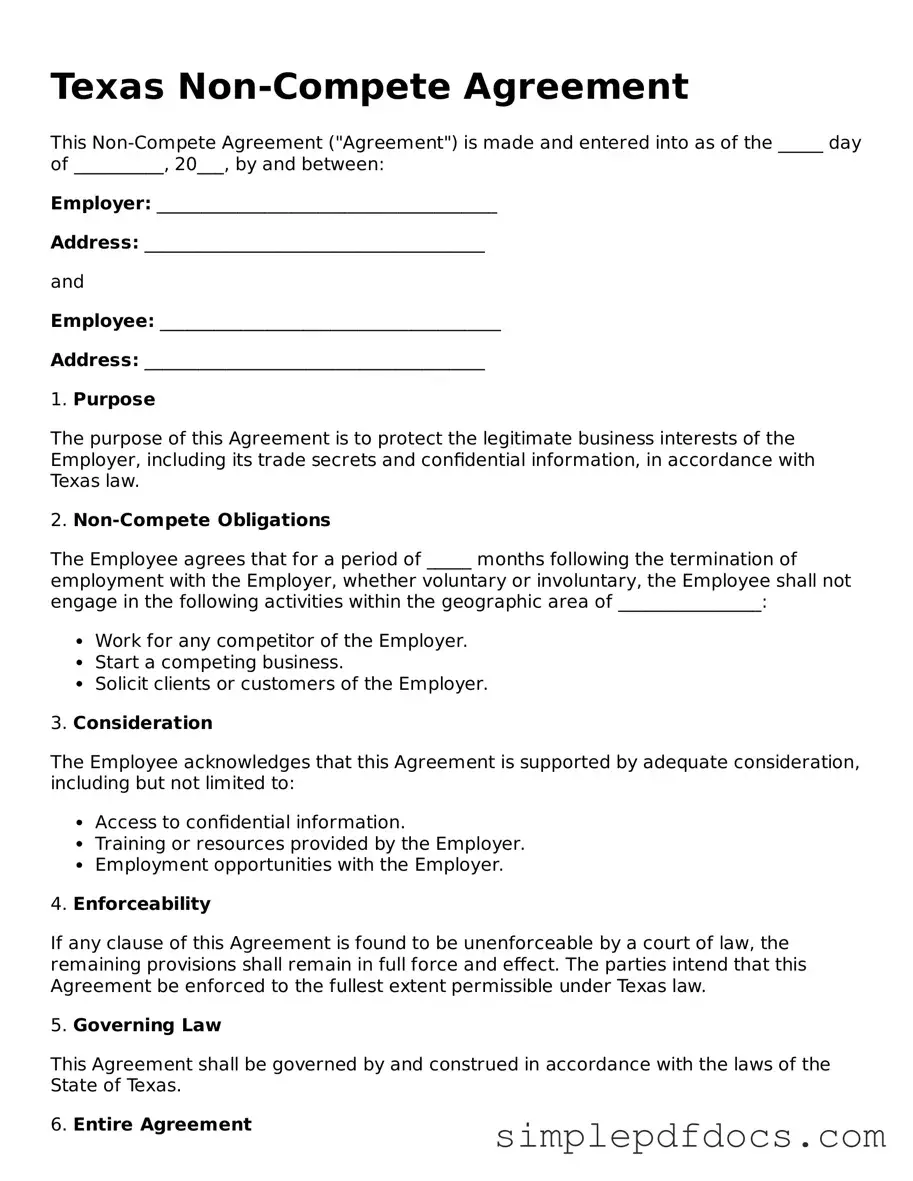 Legal Non-compete Agreement Document for the State of Texas