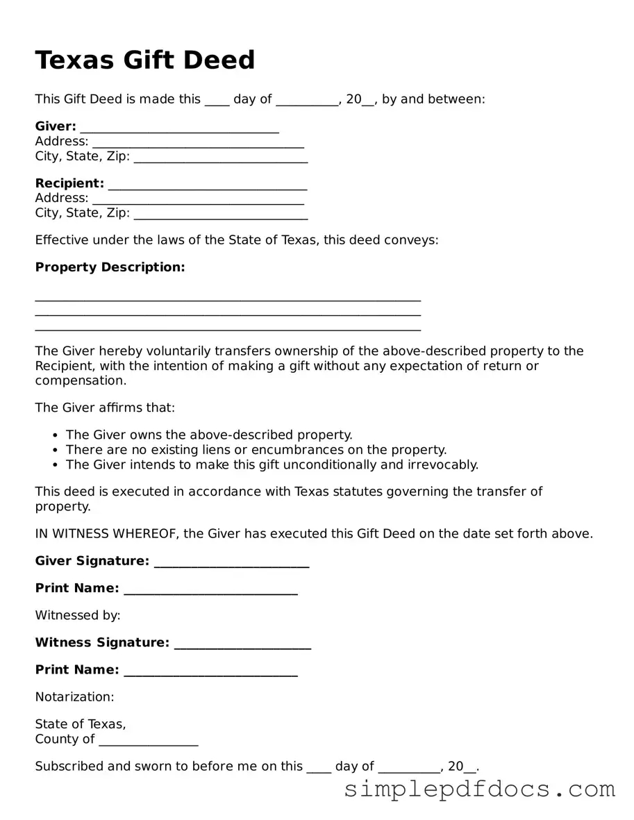 Legal Gift Deed Document for the State of Texas