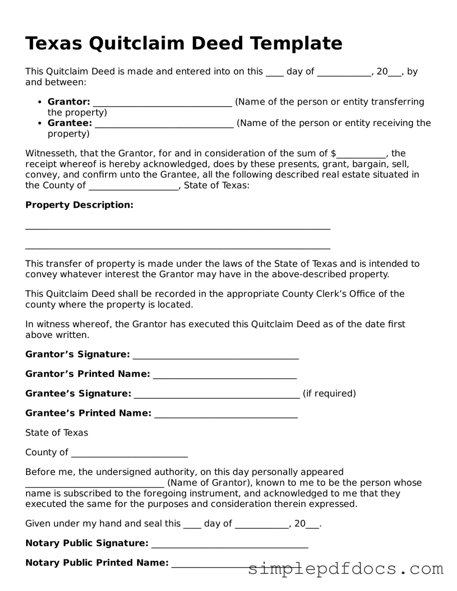 Legal Quitclaim Deed Document for the State of Texas