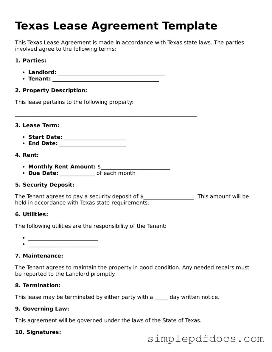 Legal Lease Agreement Document for the State of Texas