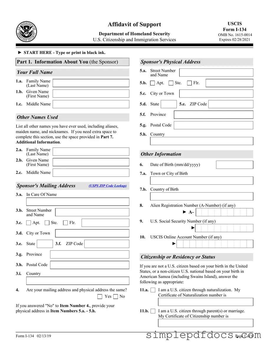 Fill Your USCIS I-134 Form