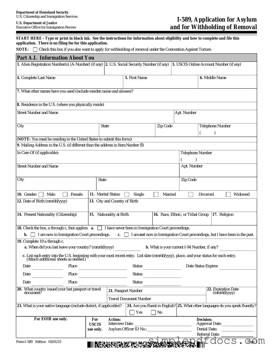 Fill Your USCIS I-589 Form