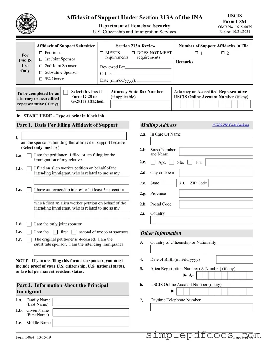 Fill Your USCIS I-864 Form