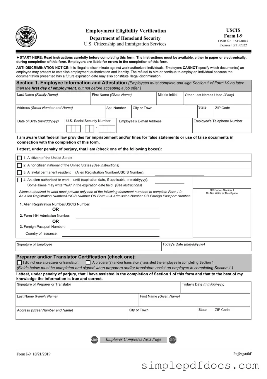 Fill Your USCIS I-9 Form