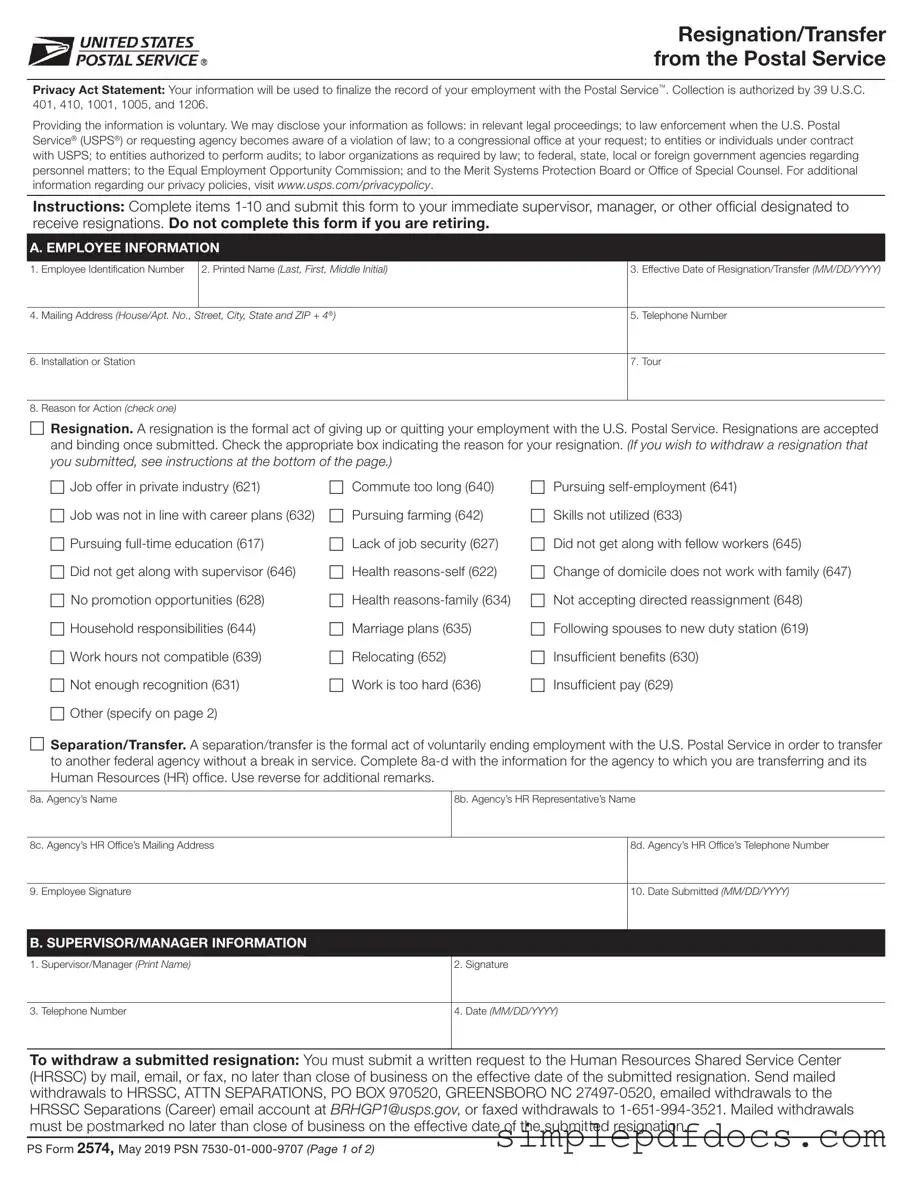 Fill Your Usps Resignation Form