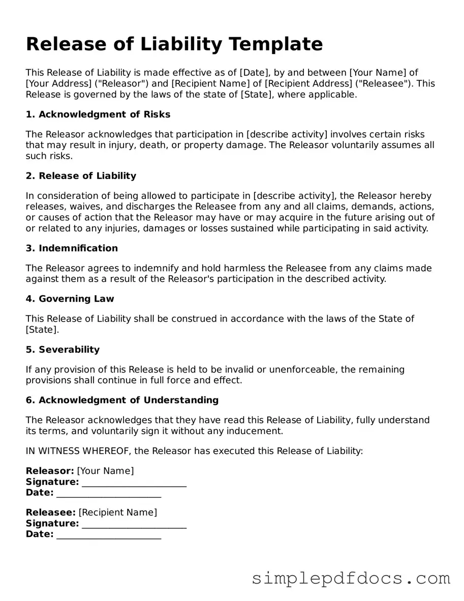 Attorney-Approved Release of Liability Form